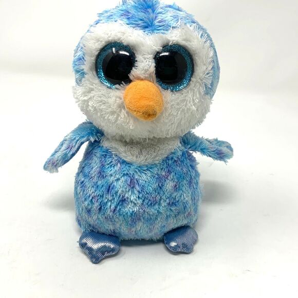 Ty Beanie Boo Penguin named Ice Cube 6" Glitter Eyes Blue - Picture 1 of 5